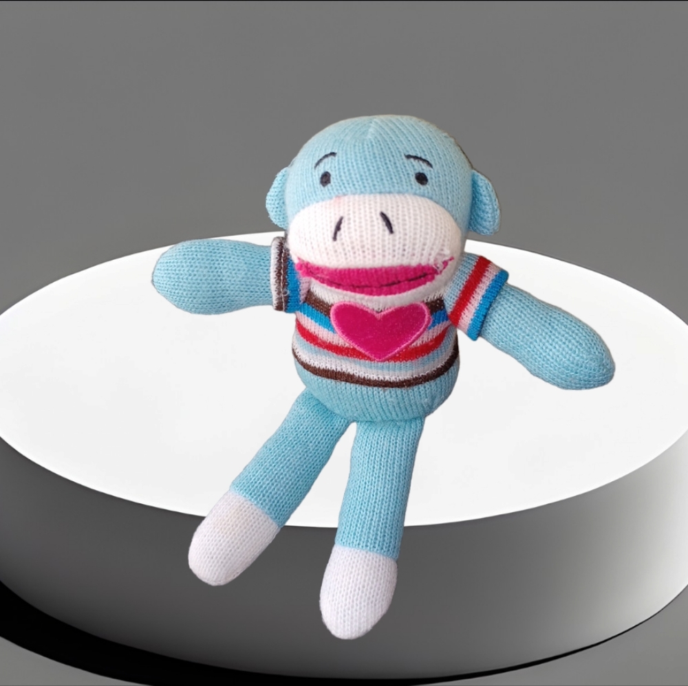 Dan Dee collectors choice Sock Monkey blue heart stripe sweater 9” Tall plush